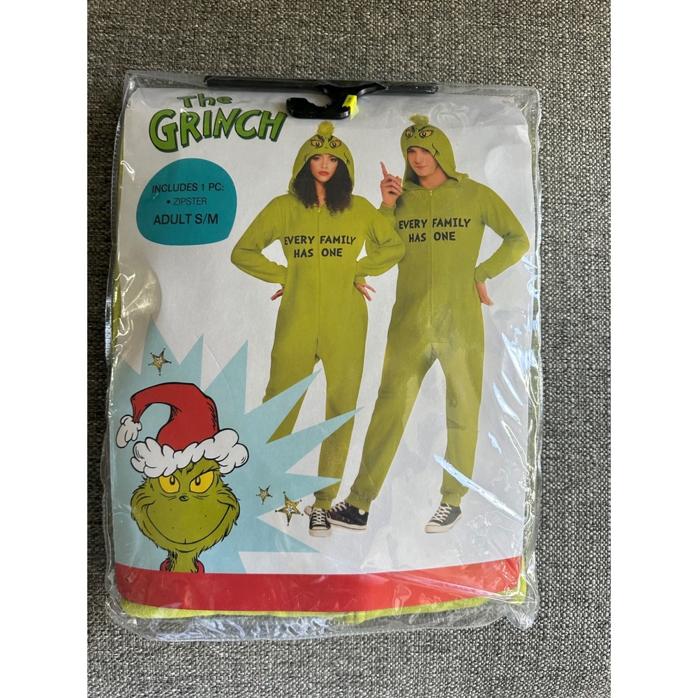 The Grinch Costume Adult S‎ M Zipster One Piece Hooded Green